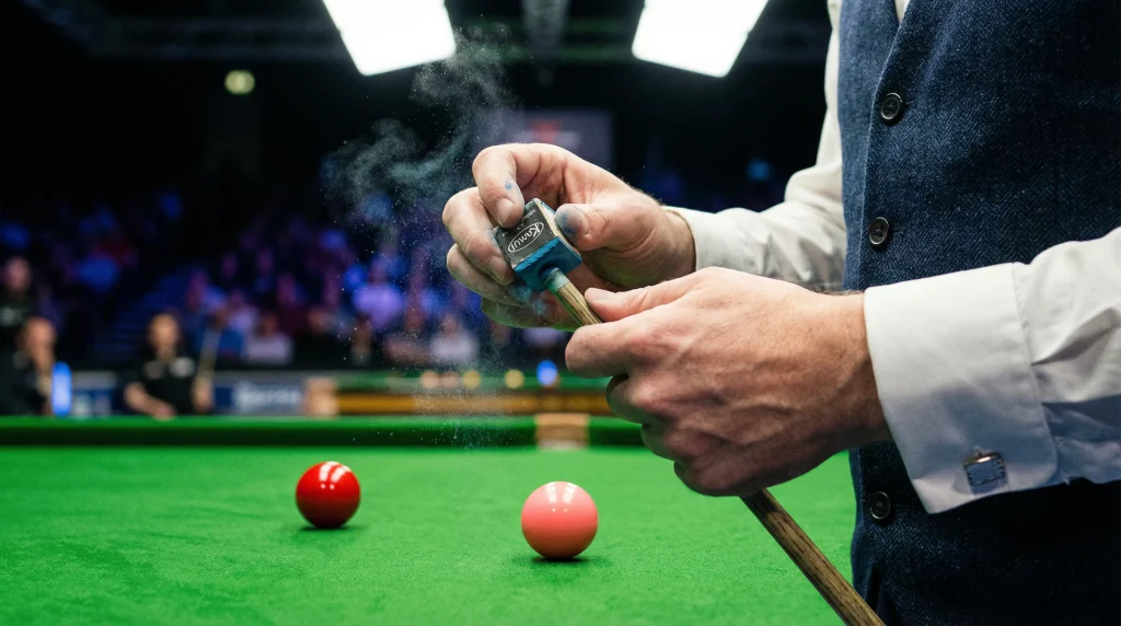 Snooker Wettanbieter – Nahaufnahme eines Snookertisches mit Queue und roter Kugel