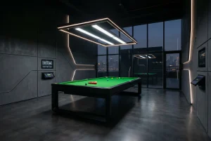 Moderner Snooker-Tisch unter futuristischer LED-Beleuchtung als Symbol für die Zukunft des Snooker-Wettmarkts