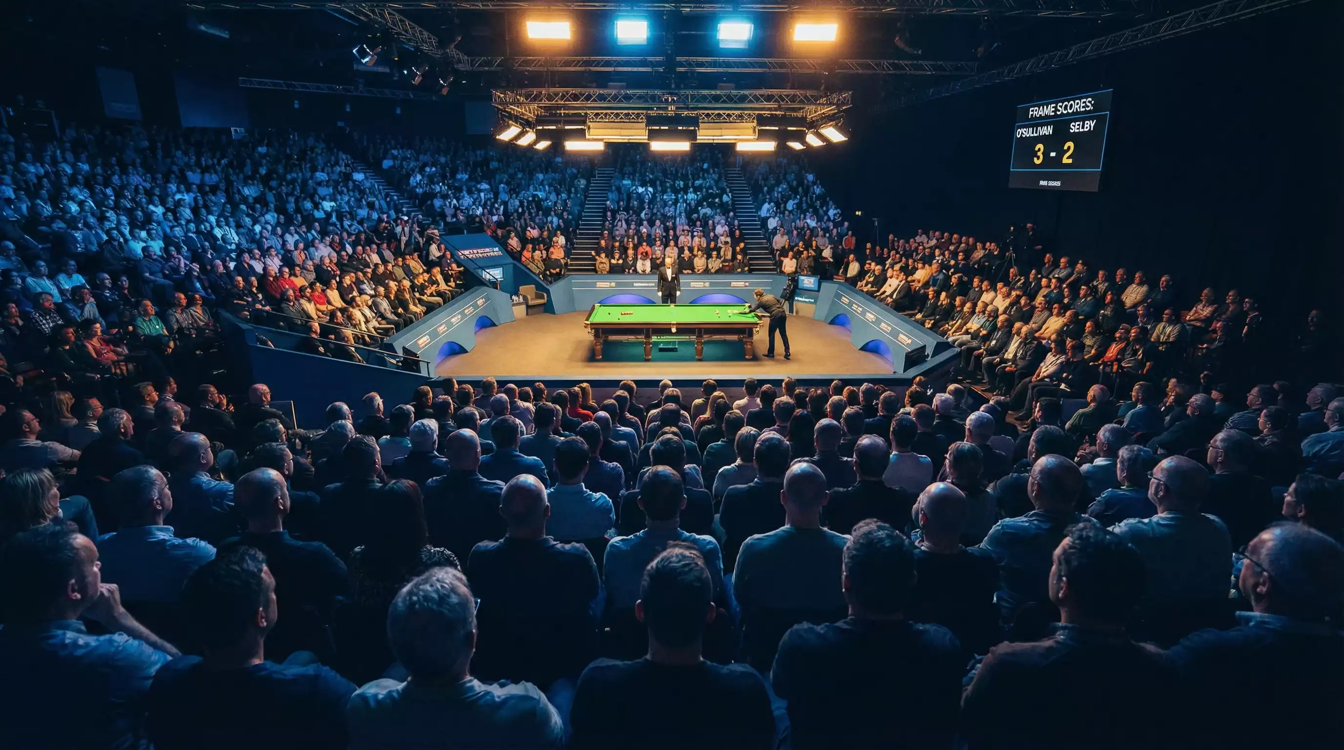 Snooker-Turnier mit Zuschauern und beleuchteter Arena in Europa