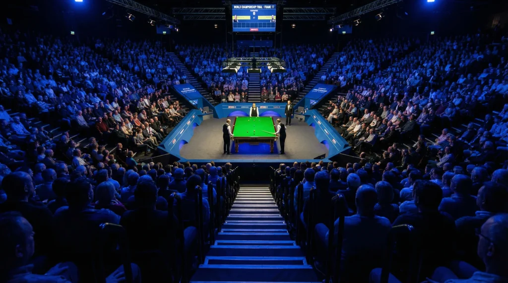 Snooker WM Wetten – Crucible Theatre Innenraum mit Snookertisch und Zuschauern